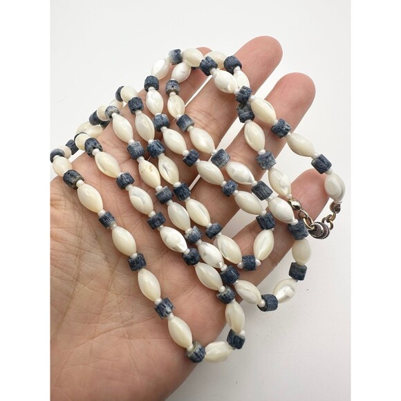 Vintage Zuni coral mother of pearl beaded Necklace 31”